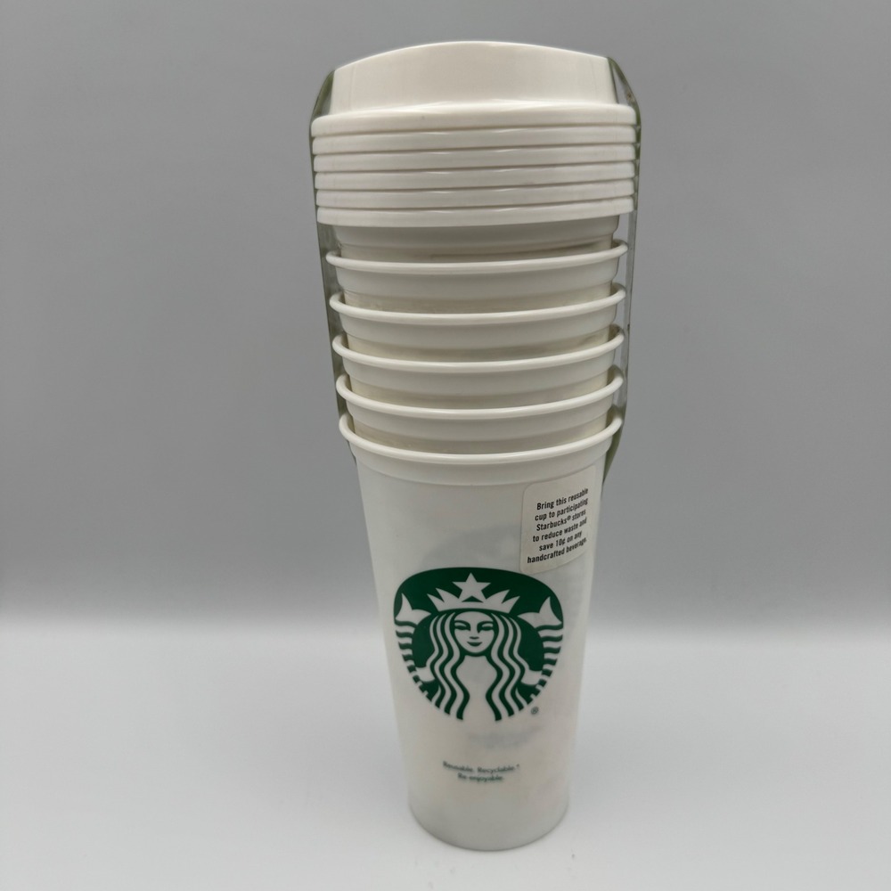 Starbucks‎ Reusable To-Go Cups 16oz White 6-Pack Plastic Microwave Safe